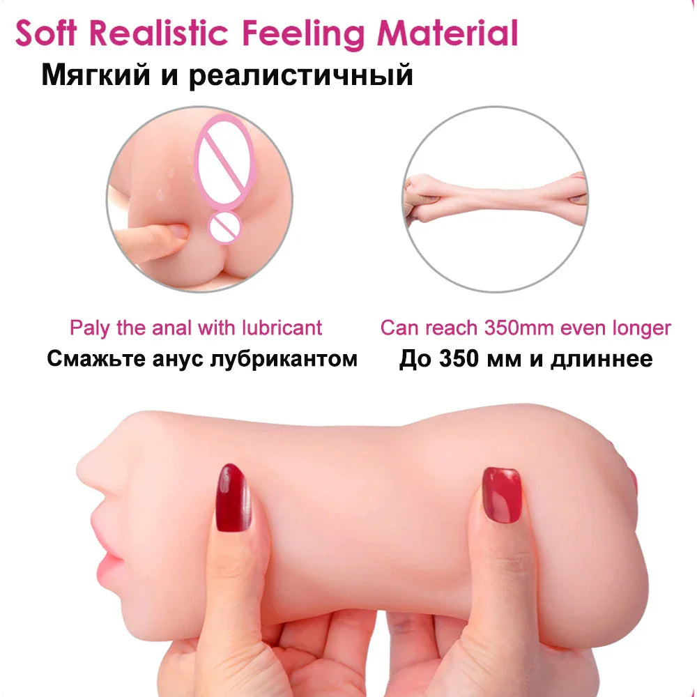 3 IN 1 Deep Throat Artificial Real Pussy Oral, Male Masturbator Blowjob Realistic Rubber Vagina