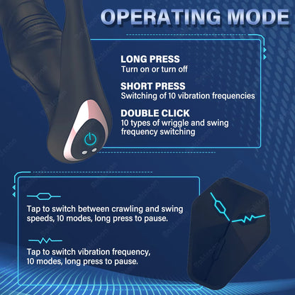 Infographic displaying operating instructions and button functions for a prostate massager and remote.