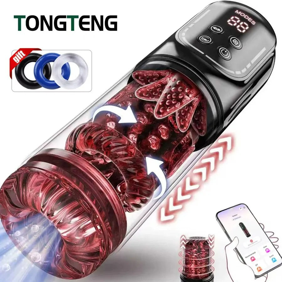 Fire & Ice Smart Male Pleasure Device – Cold & Heat Sensation, 11-in-1 Ultimate Stimulation with Suction, Licking, Rotation, Thrusting & Vibration